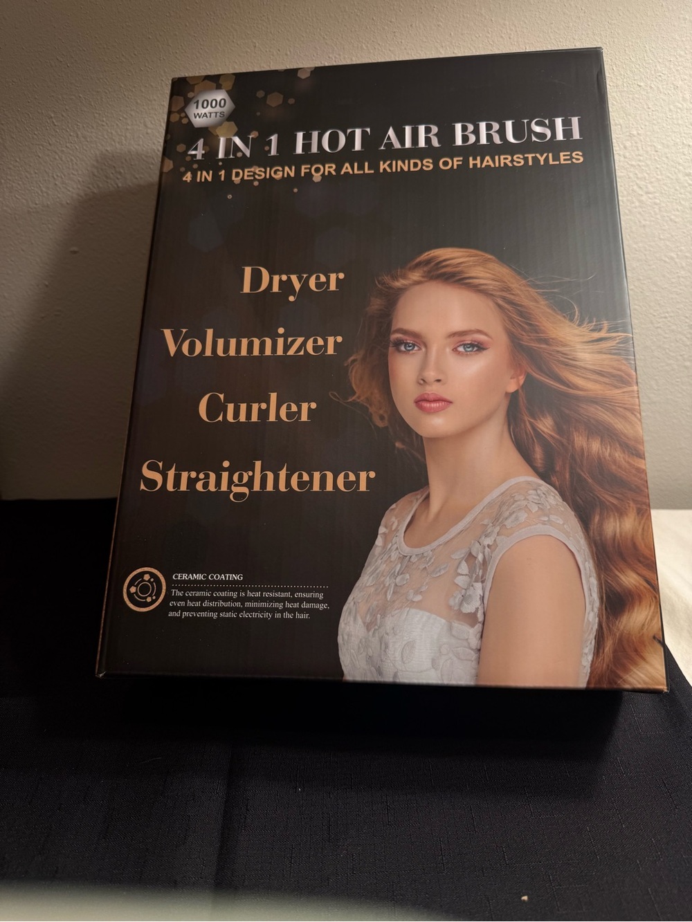 4-in-1 Hot Air Brush Dryer Volumizer Curler Straightener - Black